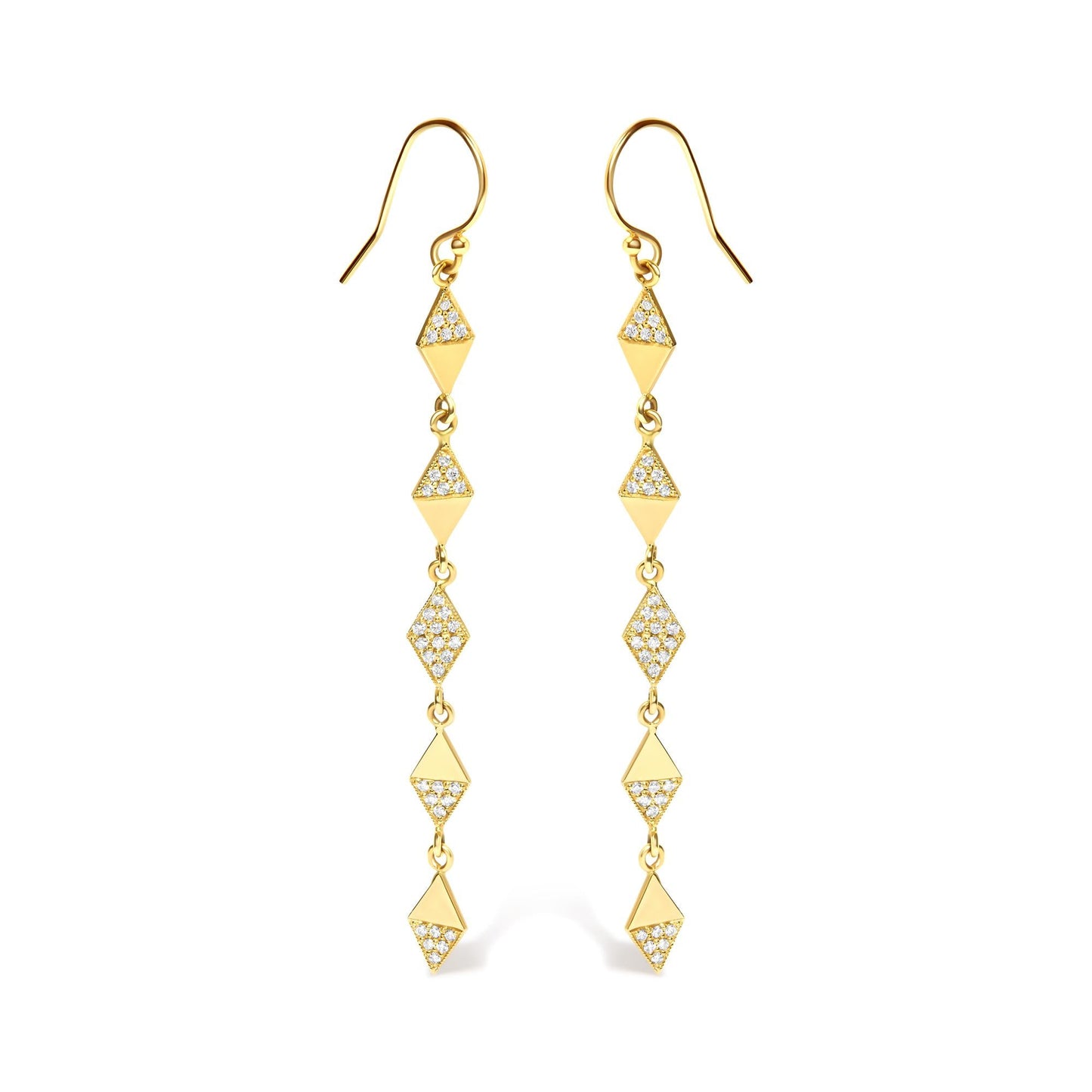 14K Yellow Gold 1/3 Cttw Diamond Studded Kite Drop and Dangle Earrings (H-I Color, SI2-I1 Clarity)