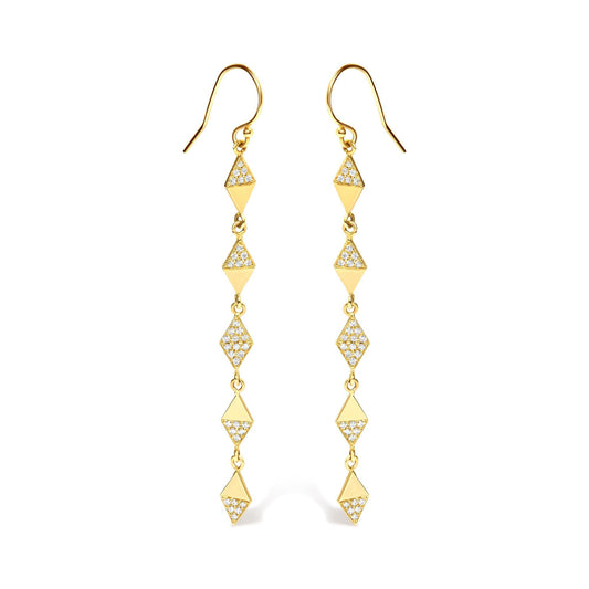 14K Yellow Gold 1/3 Cttw Diamond Studded Kite Drop and Dangle Earrings (H-I Color, SI2-I1 Clarity)