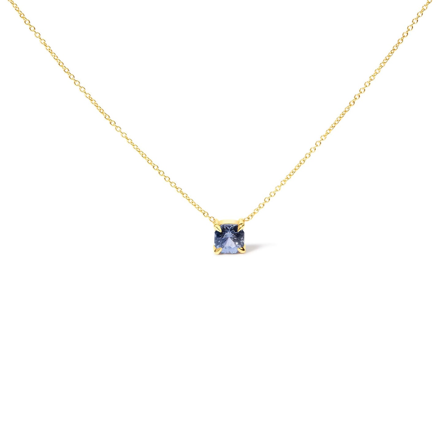 14k Yellow Gold 4/5 Cttw Natural Cushion Cut Blue Sapphire Solitaire Pendant Necklace - 15-16 Inches Adjustable