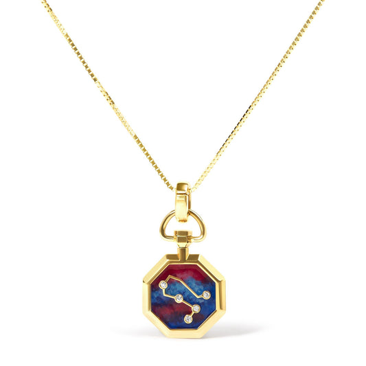 18K Yellow Gold Diamond Gemini Constellation with Red and Blue Enamel 18" Inch Pendant Necklace (H-I Color, SI2-I1 Clarity)