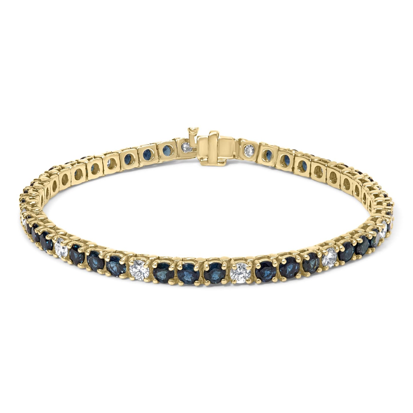 18K Yellow Gold Alternating 1 1/5 Cttw Diamond and 3X3 MM Blue Sapphire Tennis Bracelet (G-H Color, VS1-VS2 Clarity) - 7" Inches