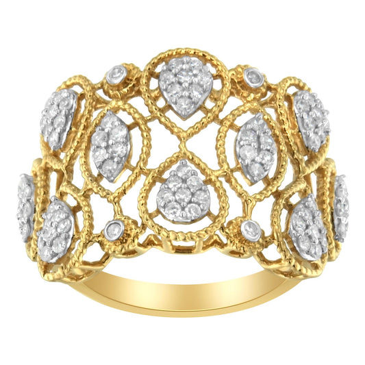 14K Yellow Gold Diamond Art Deco Ring (1/2 Cttw, H-I Color, I1 Clarity)