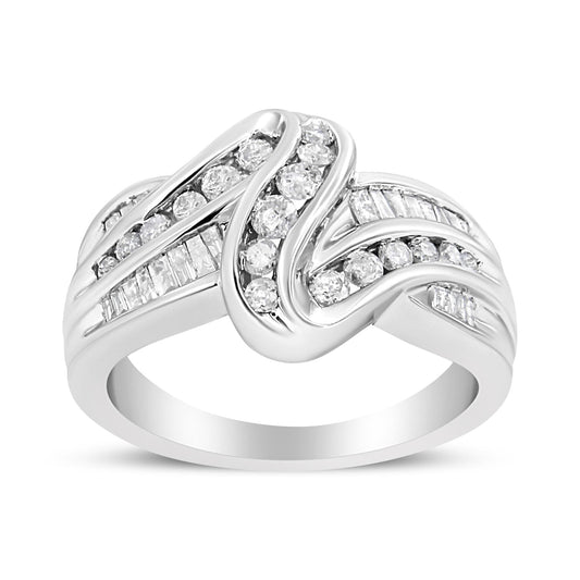 10K White Gold Ring 3/4 Cttw Round-Cut Diamond Bypass Ring (H-I Color, I2-I3 Clarity)