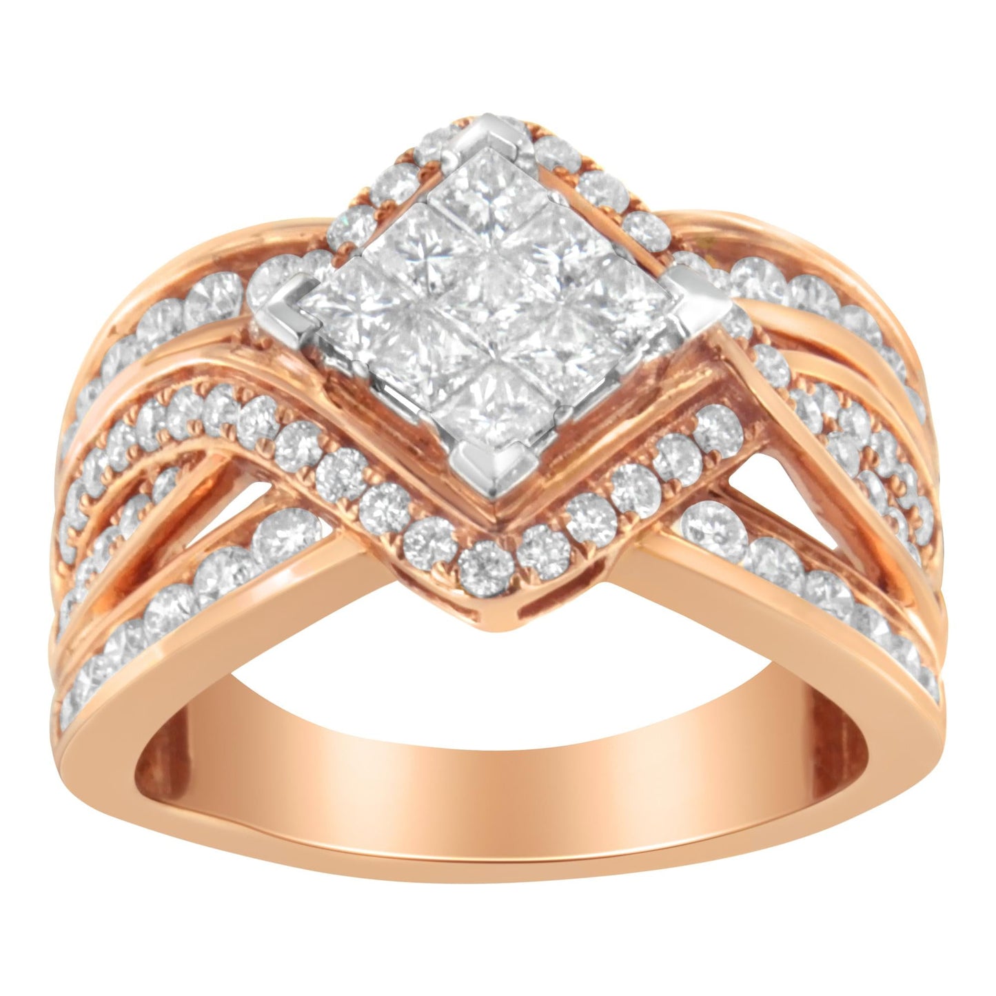 Two-Tone 10KT Gold Diamond Bypass Cocktail Ring (1 1/2 cttw, H-I Color, I1-I2 Clarity)