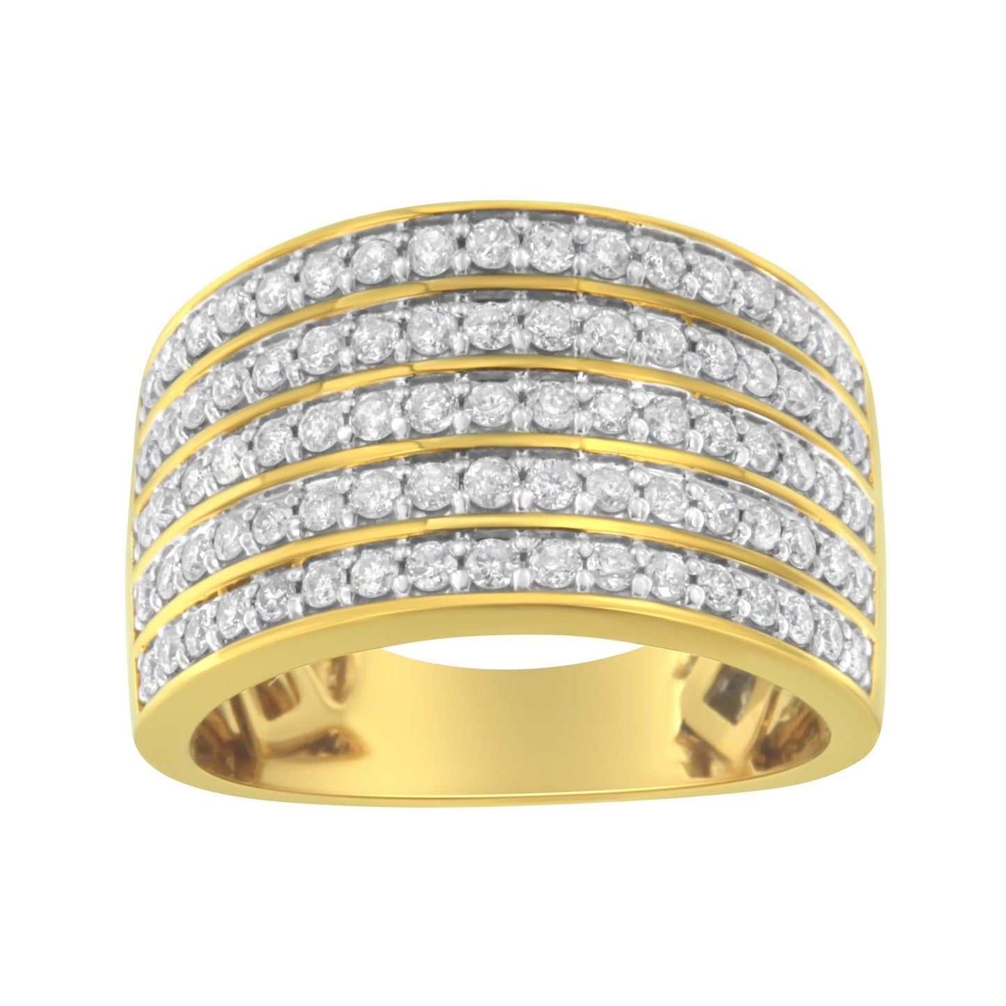 14K Yellow Gold Plated .925 Sterling Silver Diamond Multi-Row Band Ring (1 1/10 Cttw, J-K Color, I1-I2 Clarity)