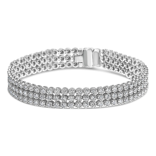 18K White Gold 5.00 Cttw Natural Diamond 3 Row Link Tennis Bracelet (G-H Color, VS1-VS2 Clarity) - 7.25" Inches