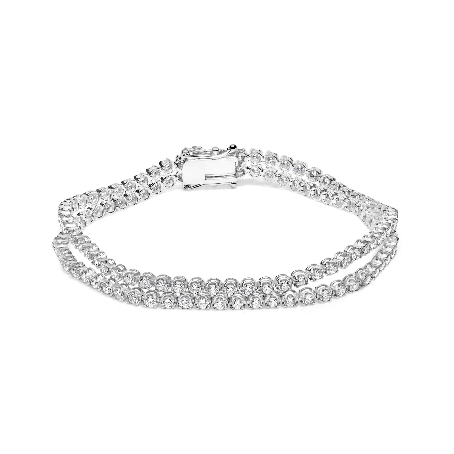 18K White Gold 5 3/5 Cttw Natural Diamond Double Row Link Tennis Bracelet (G-H Color, VS1-VS2 Clarity) - 7" Inches