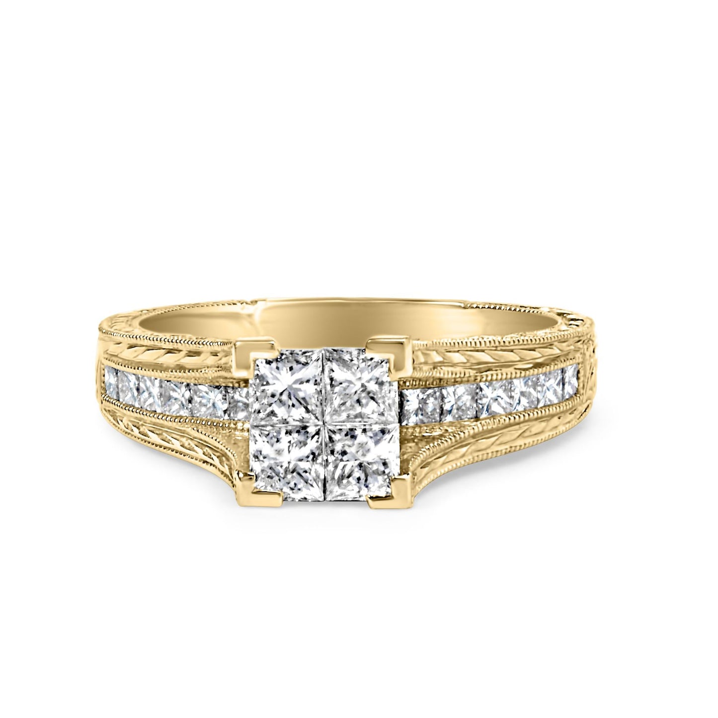 14K Yellow Gold 1.0 Cttw Princess Composite Diamond Engagement Ring (G-H Color, VS1-VS2 Clarity) - Size 7