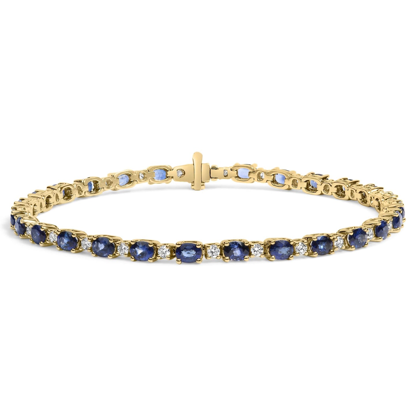 18K Yellow Gold 3/4 Cttw Diamond and 5 1/3 Cttw Oval Blue Sapphire Alternating Link Bracelet (G-H Color, VS1-VS2 Clarity)  - 7.25" Inches