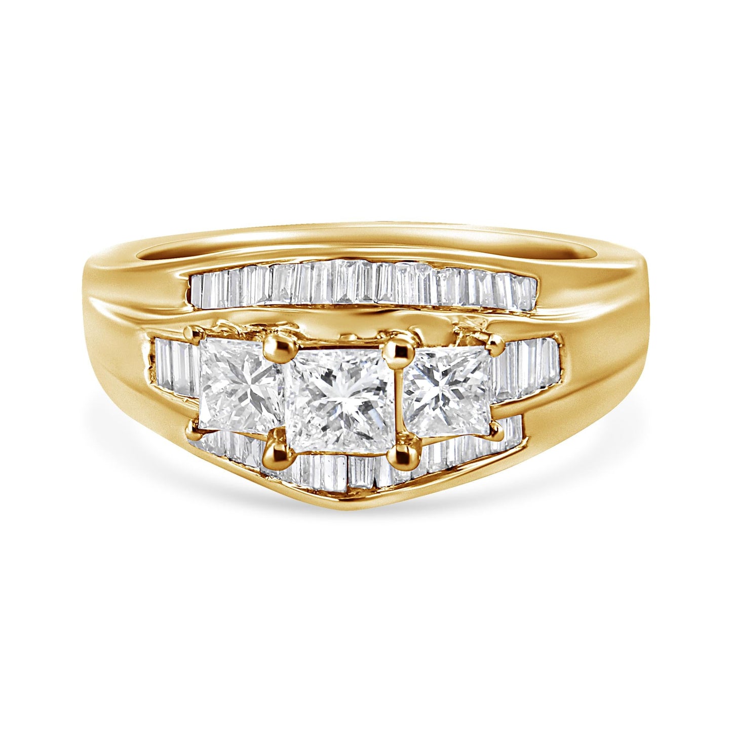 14K Yellow Gold 1 1/2 Cttw Princess and Baguette-Cut Diamond 3-Stone Ring (H-I Color, VS2-SI1 Clarity)