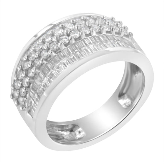 14K White Gold Round and Baguette Diamond Ring (1 1/2 Cttw, F-G Color, SI1-SI2 Clarity)