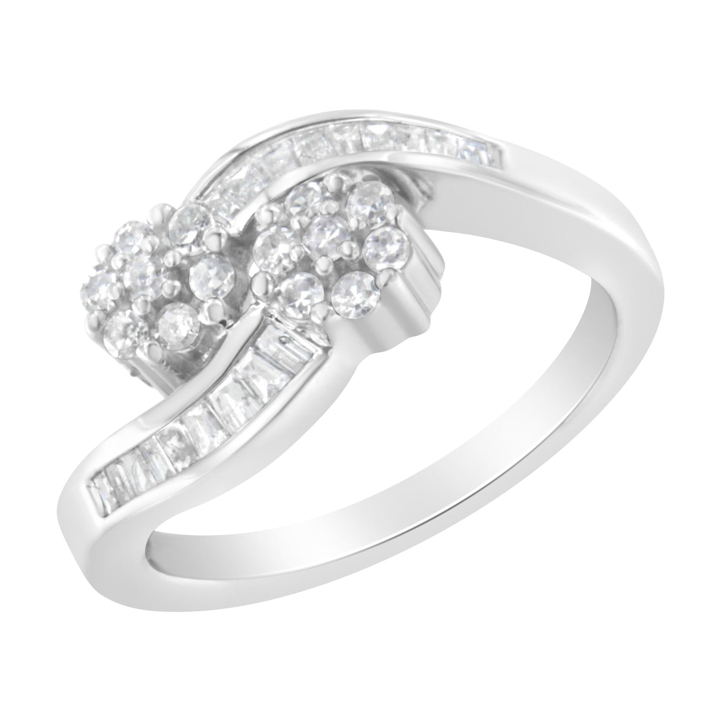 14K White Gold Round and Baguette Diamond Bypass Ring (1/2 cttw, H-I Color, I1-I2 Clarity)