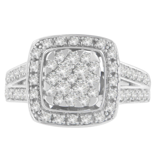 10K White Gold Diamond Cluster Ring (1 Cttw, H-I Color, SI2-I1 Clarity)