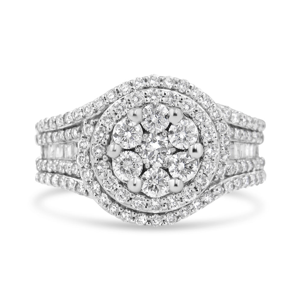 14K White Gold 1 1/2 Cttw Diamond Floral Cluster and Studded Shank Halo Ring (H-I Color, SI2-I1 Clarity)