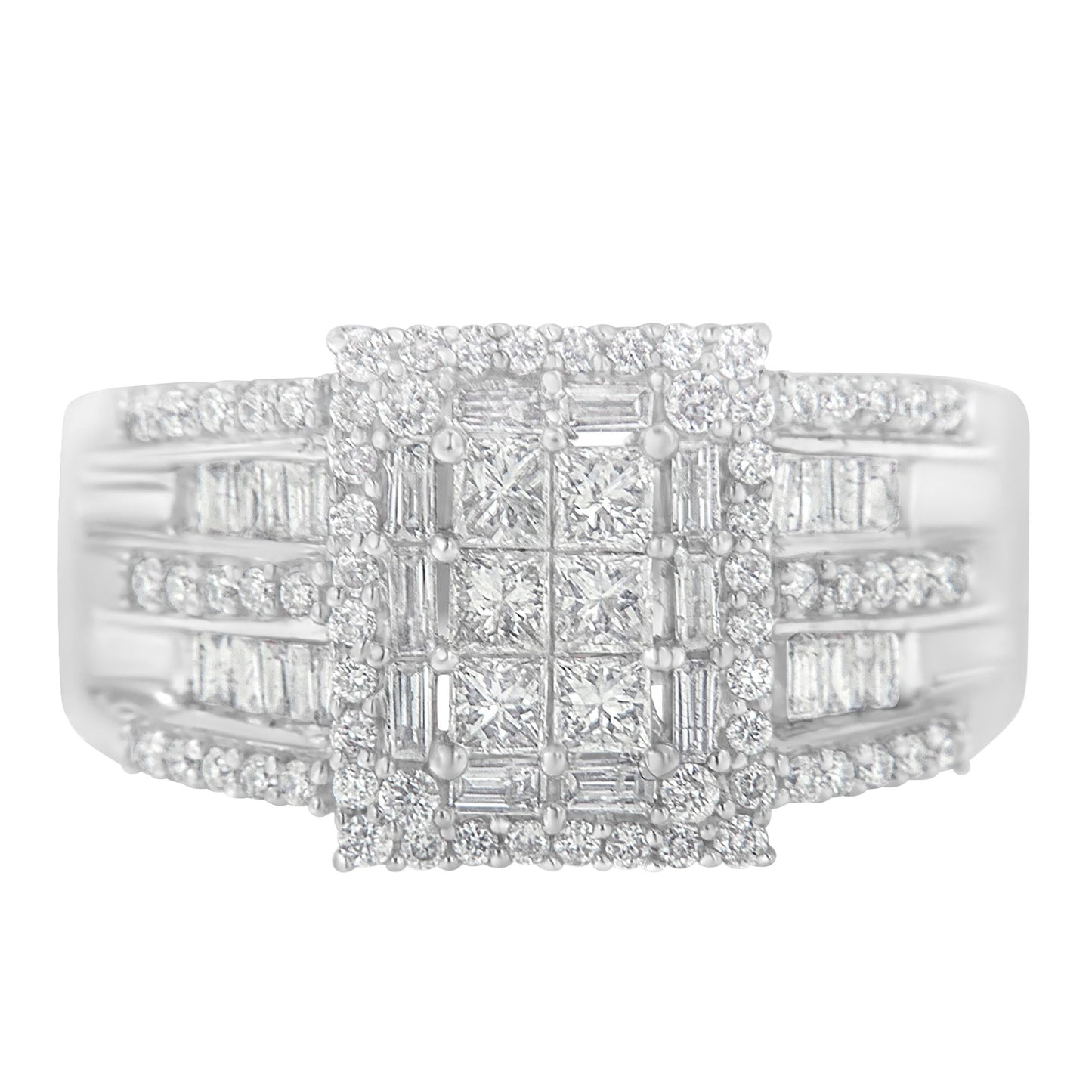 10K White Gold Diamond Cluster Ring (1 cttw, H-I Color, I1-I2 Clarity)