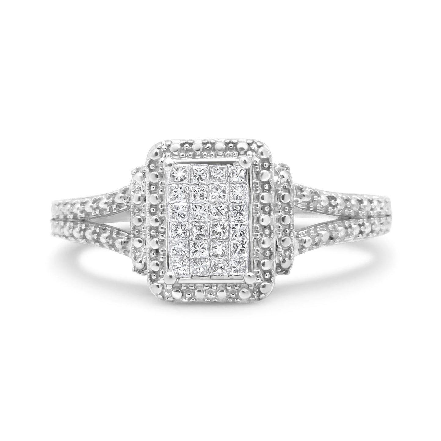 .925 Sterling Silver 1/4 Cttw Princess-cut Diamond Composite Engagement Ring with Beaded Shank (H-I Color, SI1-SI2 Clarity)