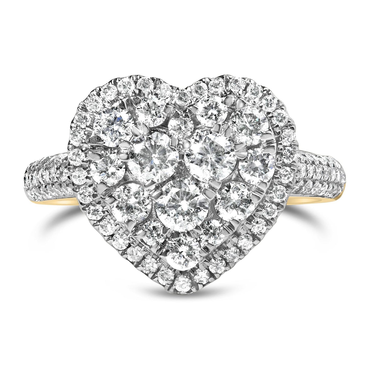 14K Yellow Gold 1 1/2 Cttw Diamond Heart Shaped Composite Ring (H-I Color, SI2-I1 Clarity) - Ring Size 7