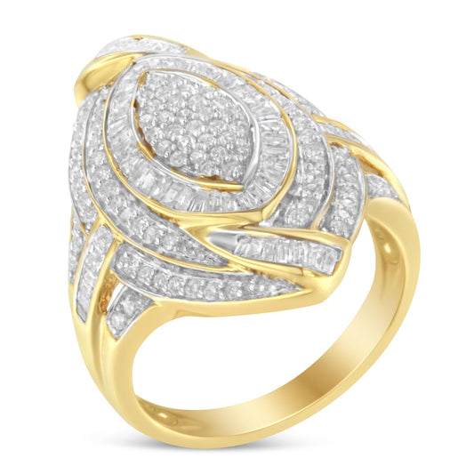 10K Yellow Gold Plated .925 Sterling Silver & 1-1/5 Cttw Diamond Marquise Shaped Cluster Cocktail Fashion Ring (I-J Color, I2-I3 Clarity)