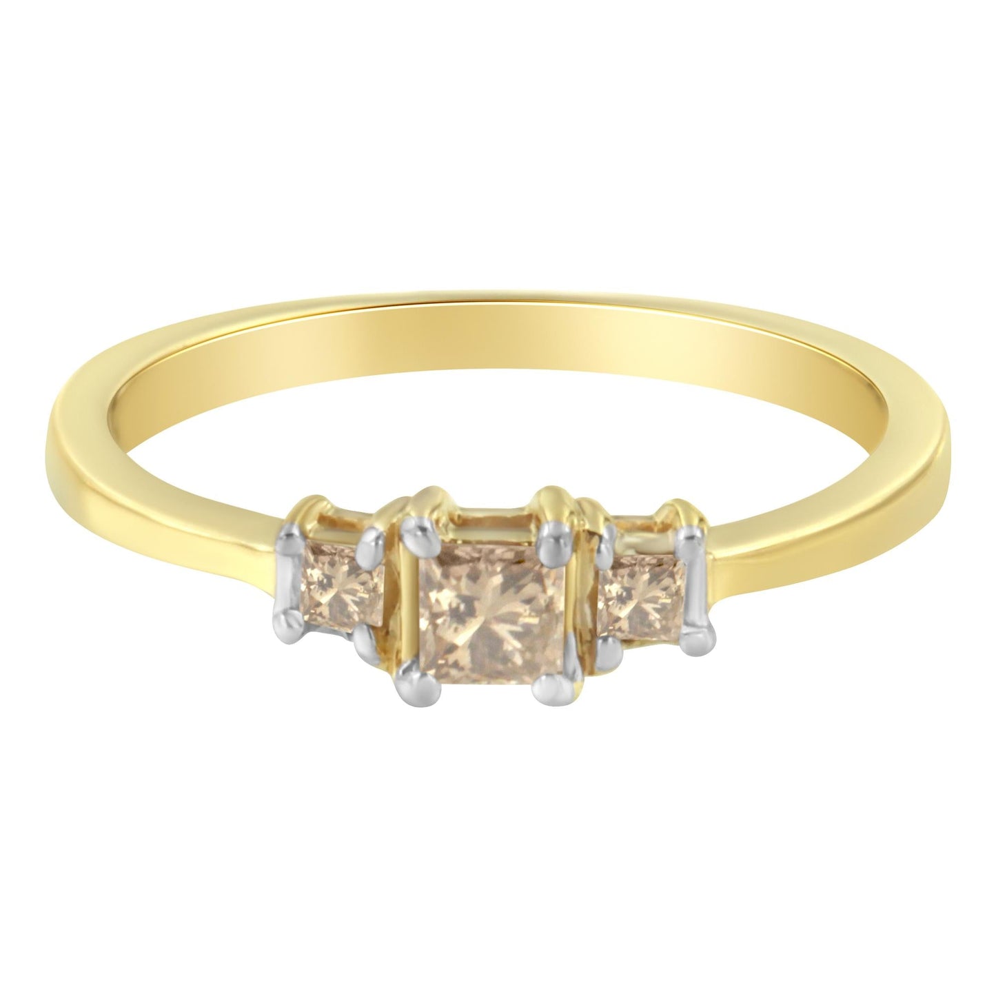 10K Yellow Gold 1/4 cttw 4-Prong Princess-Cut Diamond 3 Stone Ring Band (L-M Color, I1-I2 Clarity)