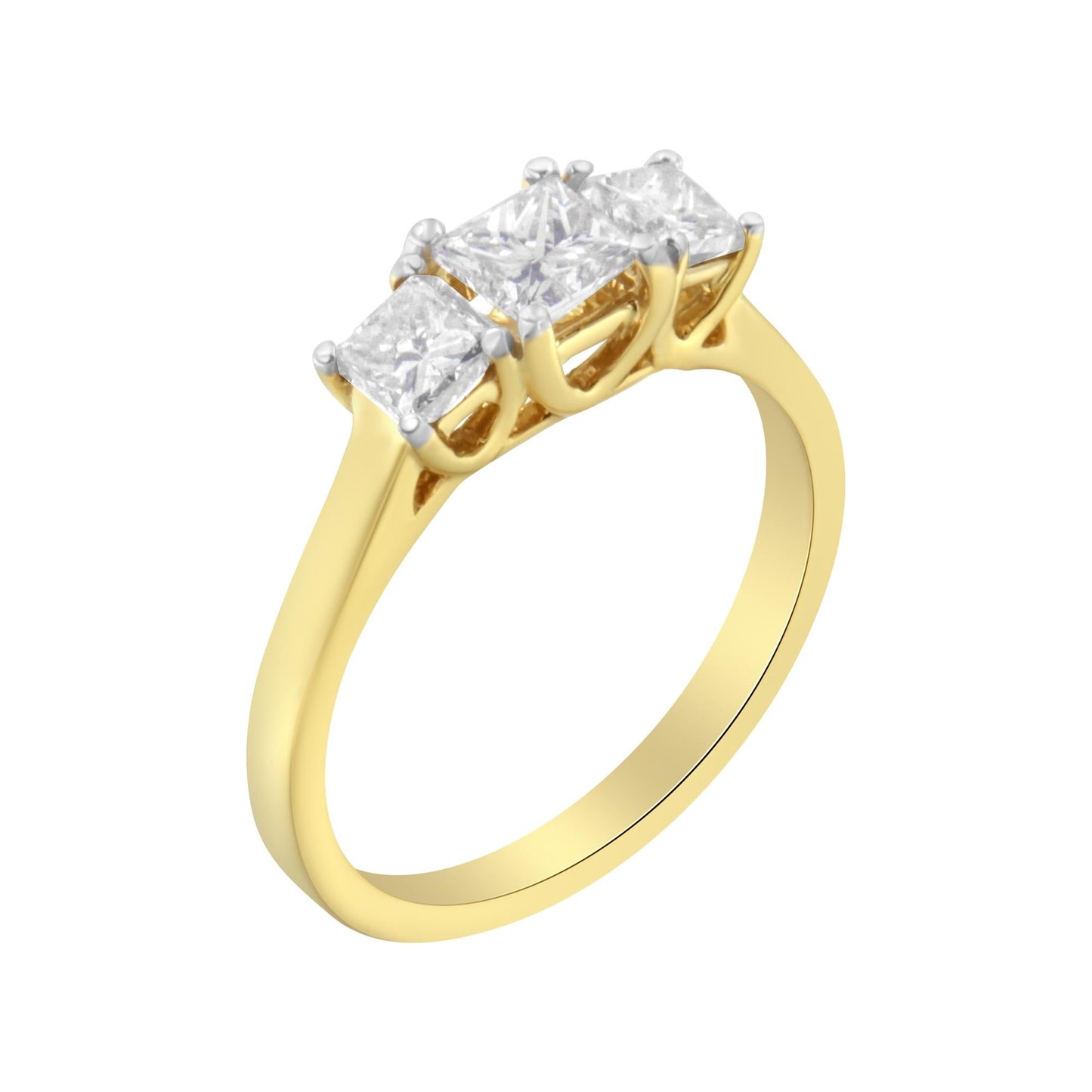 10K Yellow Gold Princess-Cut Diamond Three Stone Band Ring (1 Cttw, J-K Color, I1-I2 Clarity)