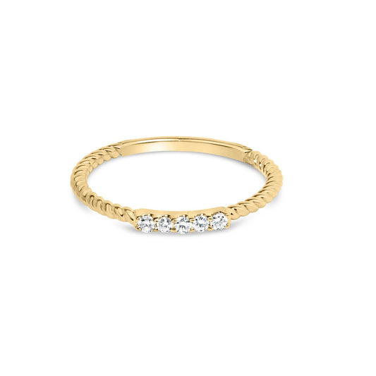 10K Yellow Gold 1/10 Cttw Diamond 5 Stone Braided Shank Band Ring (I-J Color, I2-I3 Clarity)