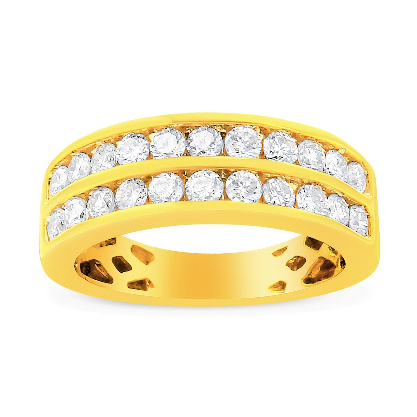 10K Yellow Gold Two-Row Diamond Band Ring (1 Cttw, J-K Color, I1-I2 Clarity)