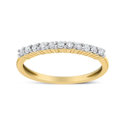 10K Yellow Gold Plated .925 Sterling Silver 1/4 Cttw Shared Prong Set Champagne Diamond Band Ring (K-L Color, I1-I2 Clarity)