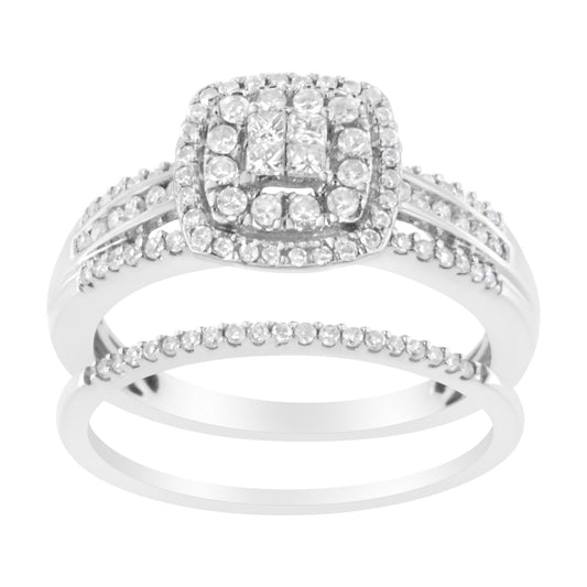 10K White Gold 1/2 cttw Round and Princess-Cut Diamond Engagement Ring and Band Set (H-I Color, I1-I2 Clarity)