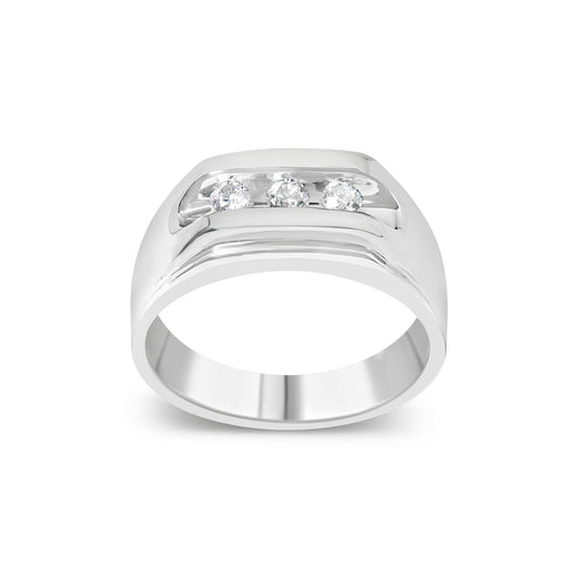 Men's .925 Sterling Silver 1/3 Cttw Diamond Channel Set 3 Stone Ring Band (I-J Color, I3 Clarity)