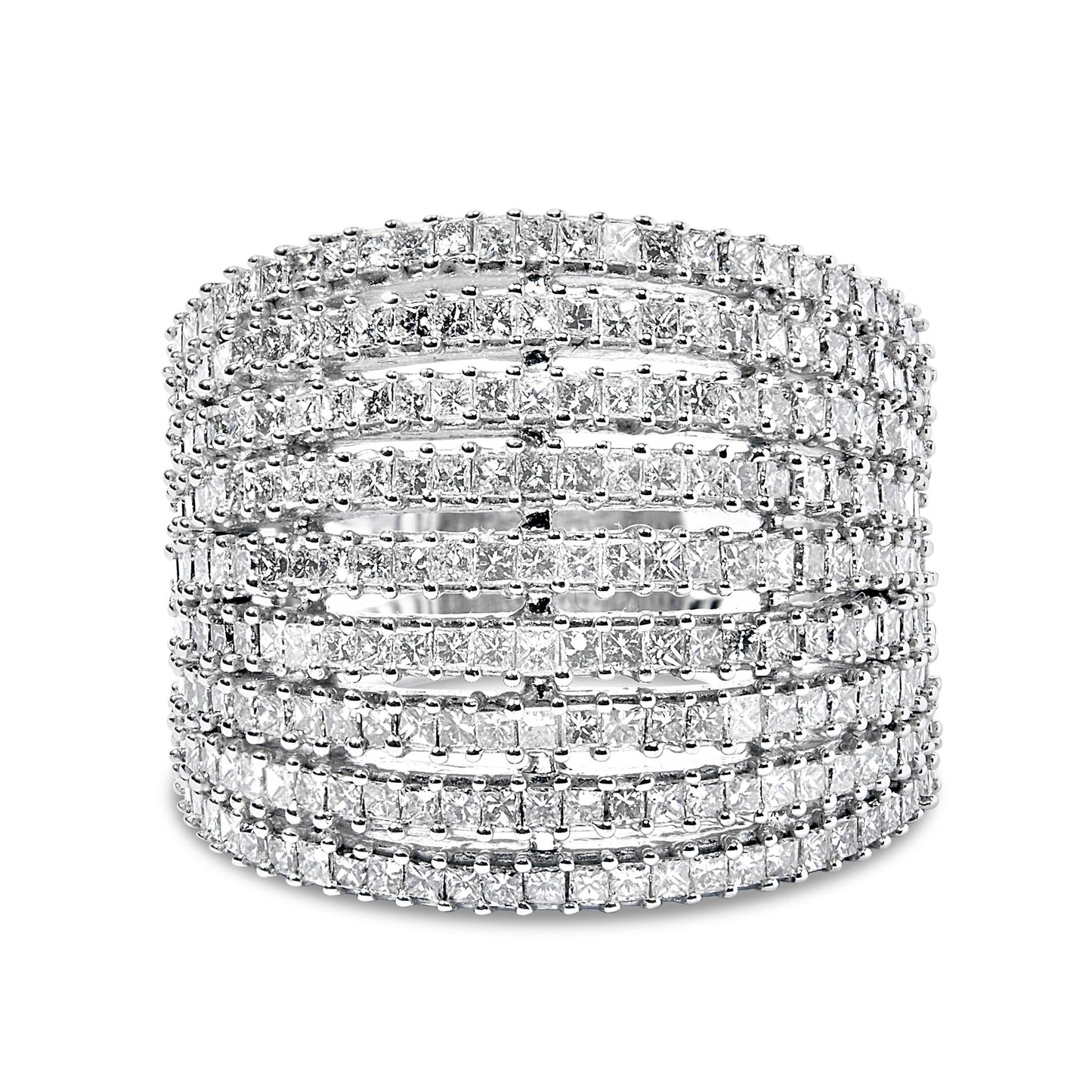 14K White Gold 3.0 Cttw Princess Cut Natural Diamond 9 Row Cocktail Band Ring (H-I Color, SI1-SI2 Clarity)