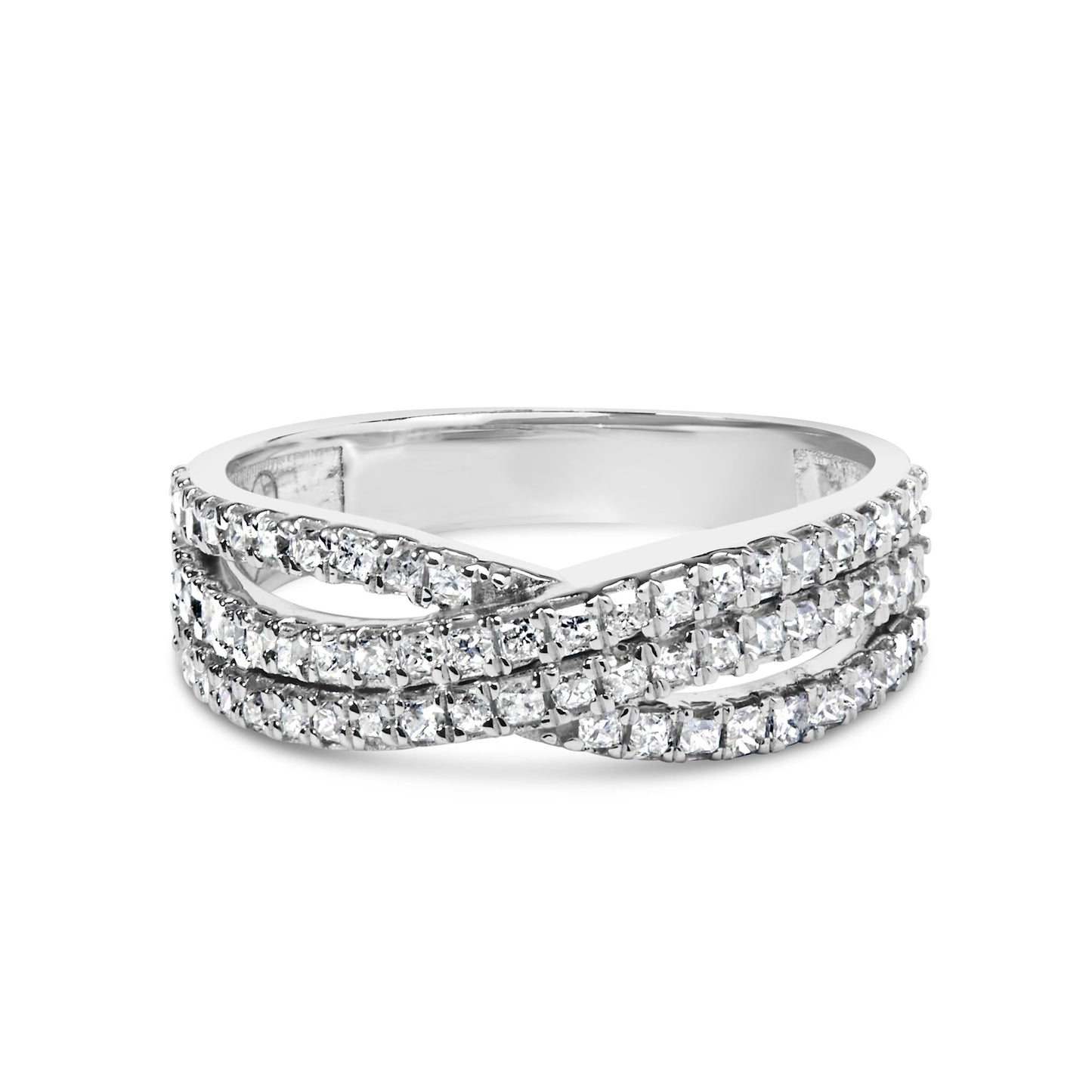 10K White Gold 3/4 Cttw Princess Natural Diamond Split Shank and Weave Band Ring (H-I Color, SI1-SI2 Clarity)