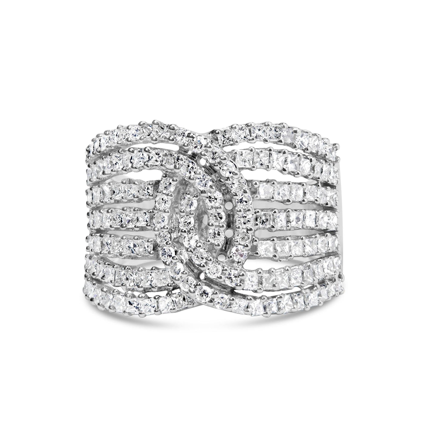 10K White Gold 1 3/4 Cttw Princess and Round Diamond Intertwining 7 Row Band Ring (H-I Color, SI1-SI2 Clarity)