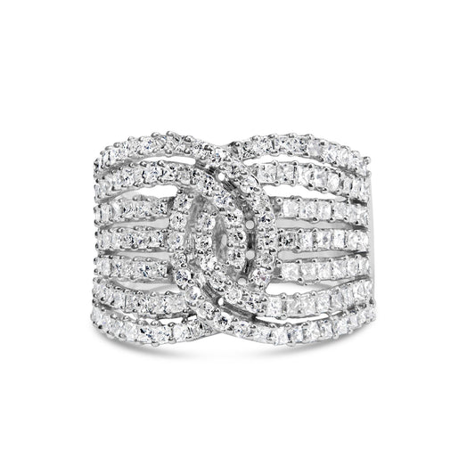 10K White Gold 1 3/4 Cttw Princess and Round Diamond Intertwining 7 Row Band Ring (H-I Color, SI1-SI2 Clarity)