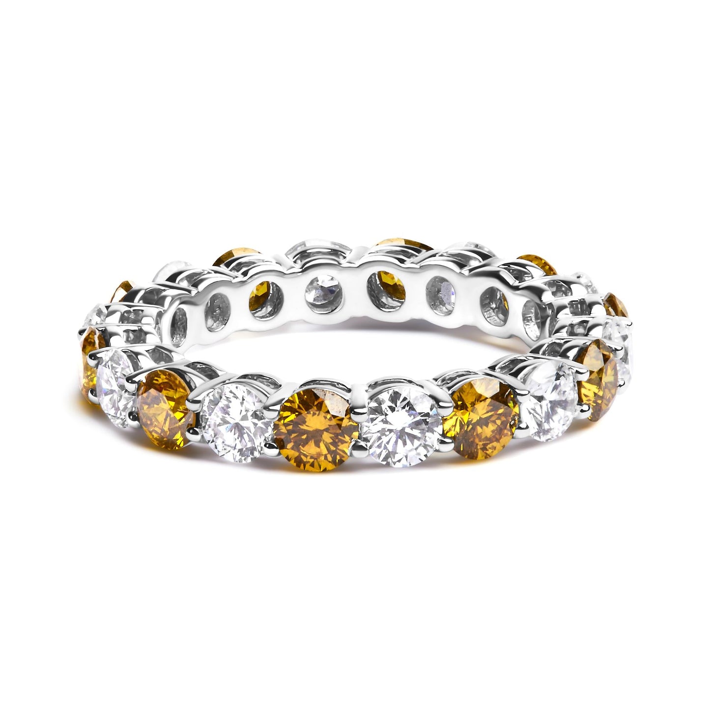 14K White Gold 3.00 Cttw Alternating White and Yellow Lab-Grown Diamond Eternity Band Ring (F-G Color, VS1-VS2 Clarity)