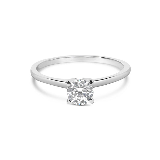 14K White Gold 1/2 Cttw Round Lab Grown Diamond 4 Prong Solitaire Engagement Ring (F-G Color, VS2-SI1 Clarity)