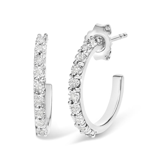 .925 Sterling Silver 1/10 Cttw Diamond Miracle Set J-Hoop Earring (I-J Color, I3 Clarity)