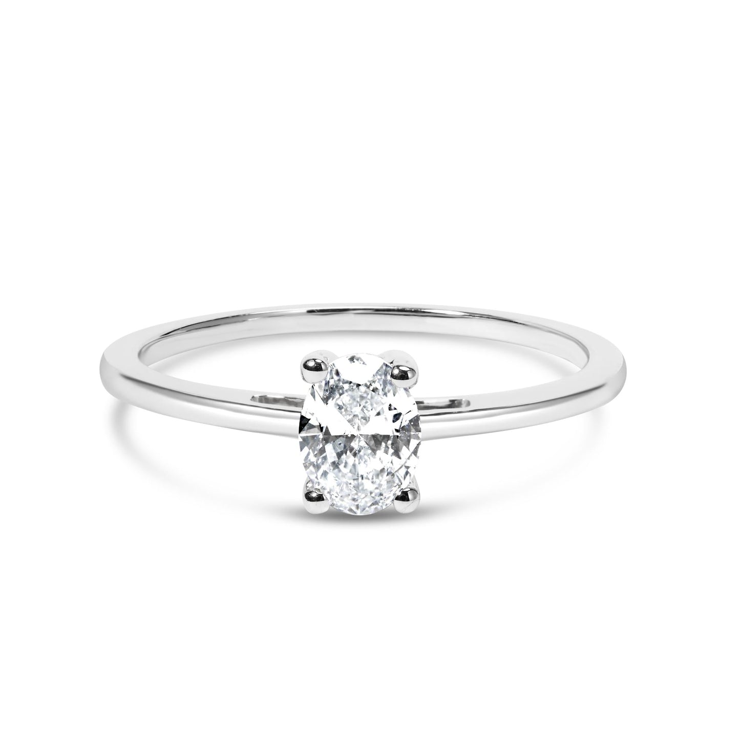 14K White Gold 1/2 Cttw Oval Lab Grown Diamond 4 Prong Solitaire Engagement Ring (F-G Color, VS2-SI1 Clarity)