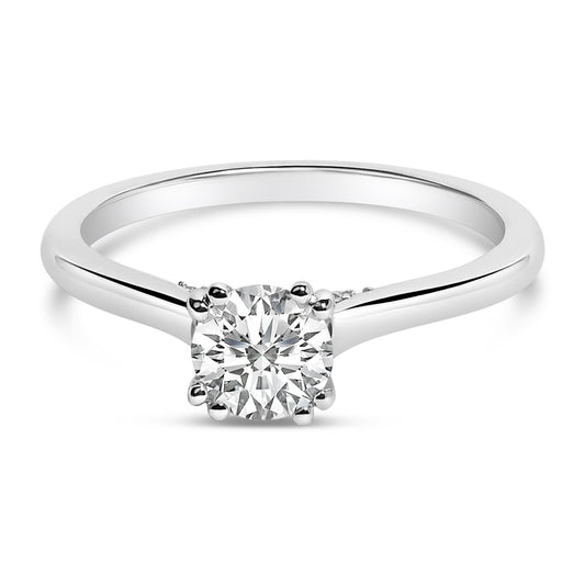 14K White Gold 7/8 Cttw Lab Grown Diamond Solitaire Cathedral Style Engagement Ring (F-G Color, VS1-VS2 Clarity)