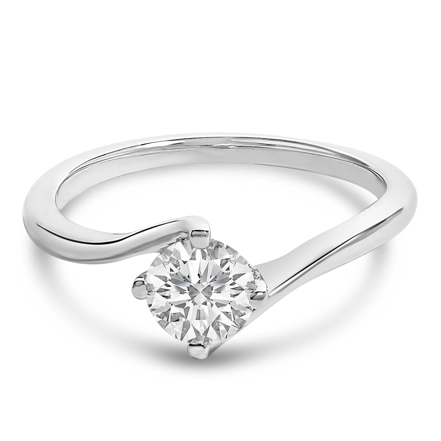 14K White Gold 4/5 Cttw Round Lab Grown Diamond Bypass Solitaire Engagement Ring (F-G Color, VS1-VS2 Clarity)