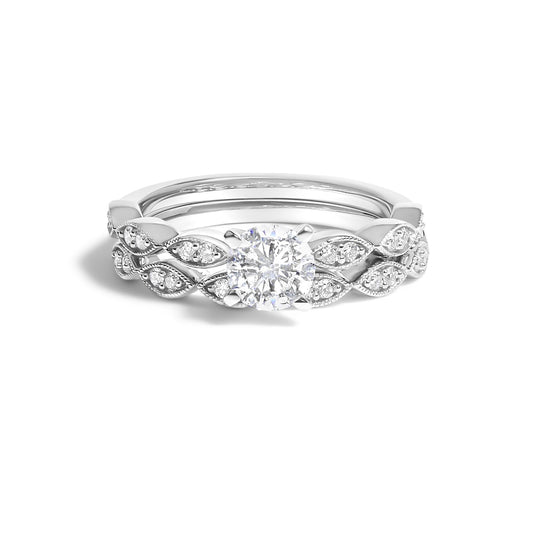 14K White Gold 1.0 Cttw Lab Grown Diamond Vintage Style Marquise Link Bridal Ring Set (F-G Color, VS1-VS2 Clarity)