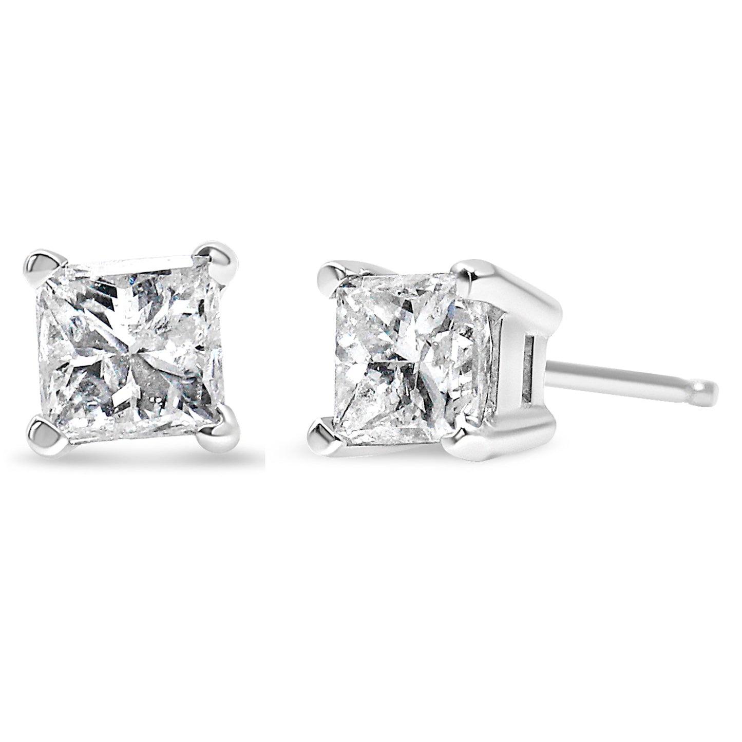 14K White Gold 1.00 Cttw Princess-Cut Square Near Colorless Diamond Classic 4-Prong Solitaire Stud Earrings (G-H Color, SI1-SI2 Clarity)