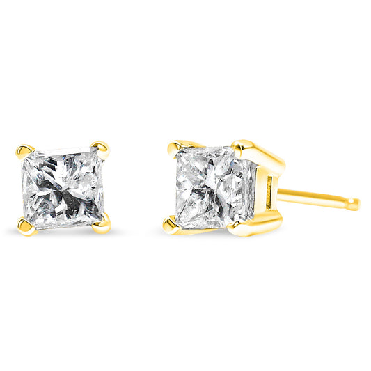 14k Yellow Gold Princess Cut Diamond Solitaire Stud Earrings (0.33 cttw, J-K Color, I1-I2 Clarity)