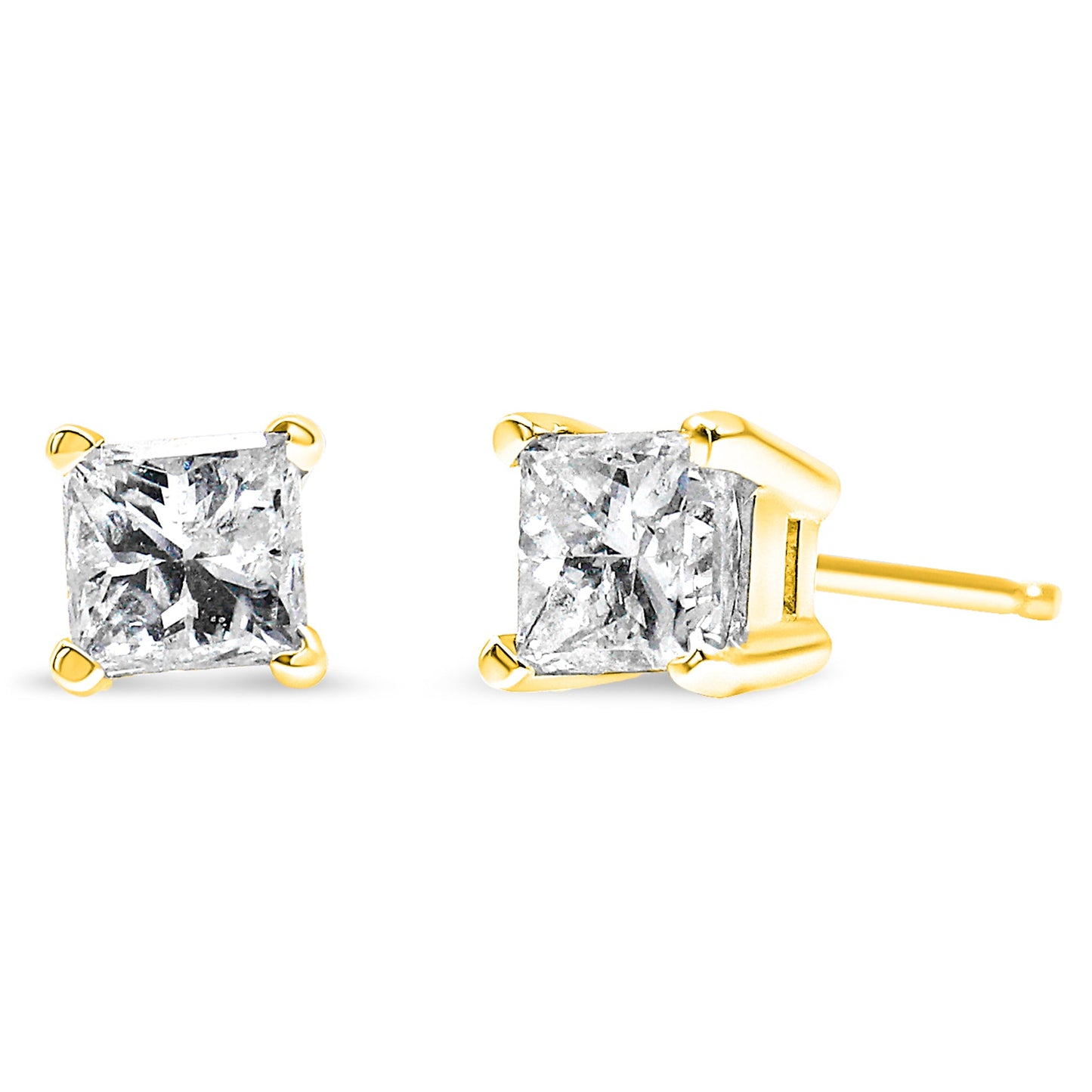 AGS Certified Princess-Cut Square Colorless Diamond 4-Prong Solitaire Stud Earrings in 14K Gold (K-L Color, SI2-I1 Clarity)