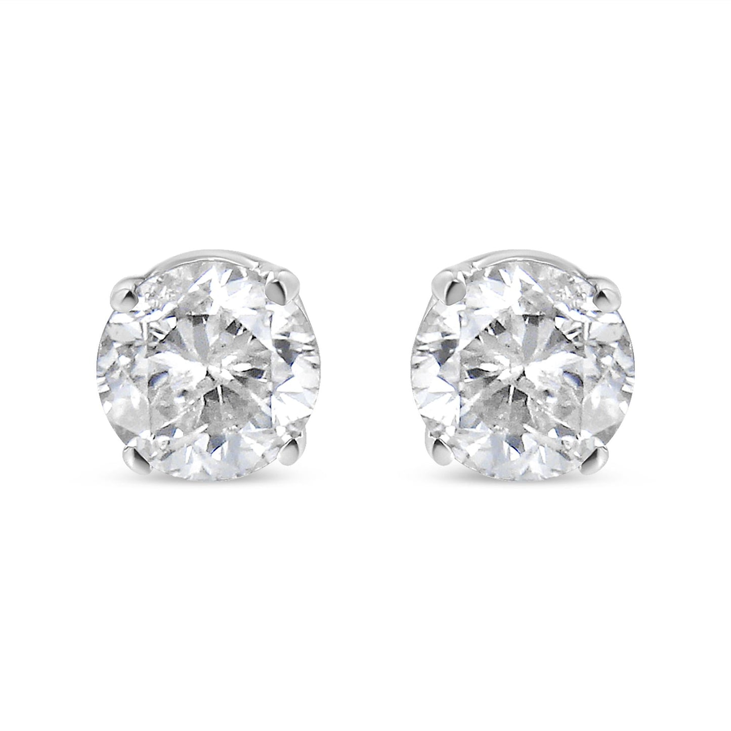 .925 Sterling Silver 1/2 Cttw Round Brilliant-Cut Near Colorless Diamond Classic 4-Prong Stud Earrings (I-J Color, I1-I2 Clarity)