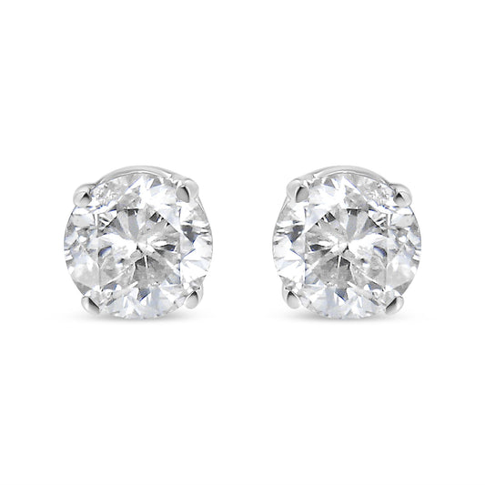 .925 Sterling Silver 1/2 Cttw Round Brilliant-Cut Near Colorless Diamond Classic 4-Prong Stud Earrings (I-J Color, I1-I2 Clarity)