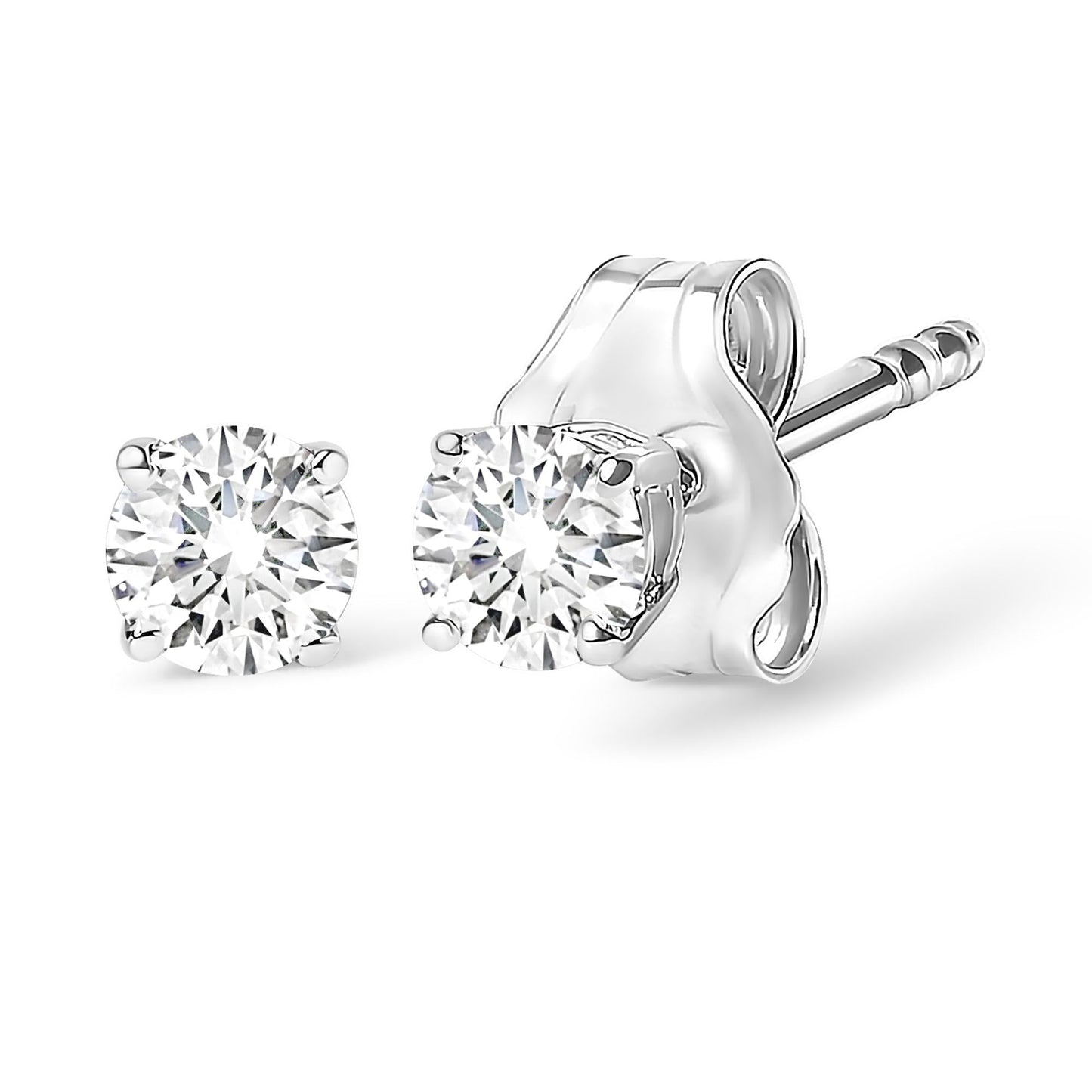 14K White Gold 1/2 Cttw 4-Prong Set Brilliant Round-Cut Solitaire Lab Grown Diamond Push Back Stud Earrings (F-G Color, VS2-SI1 Clarity)