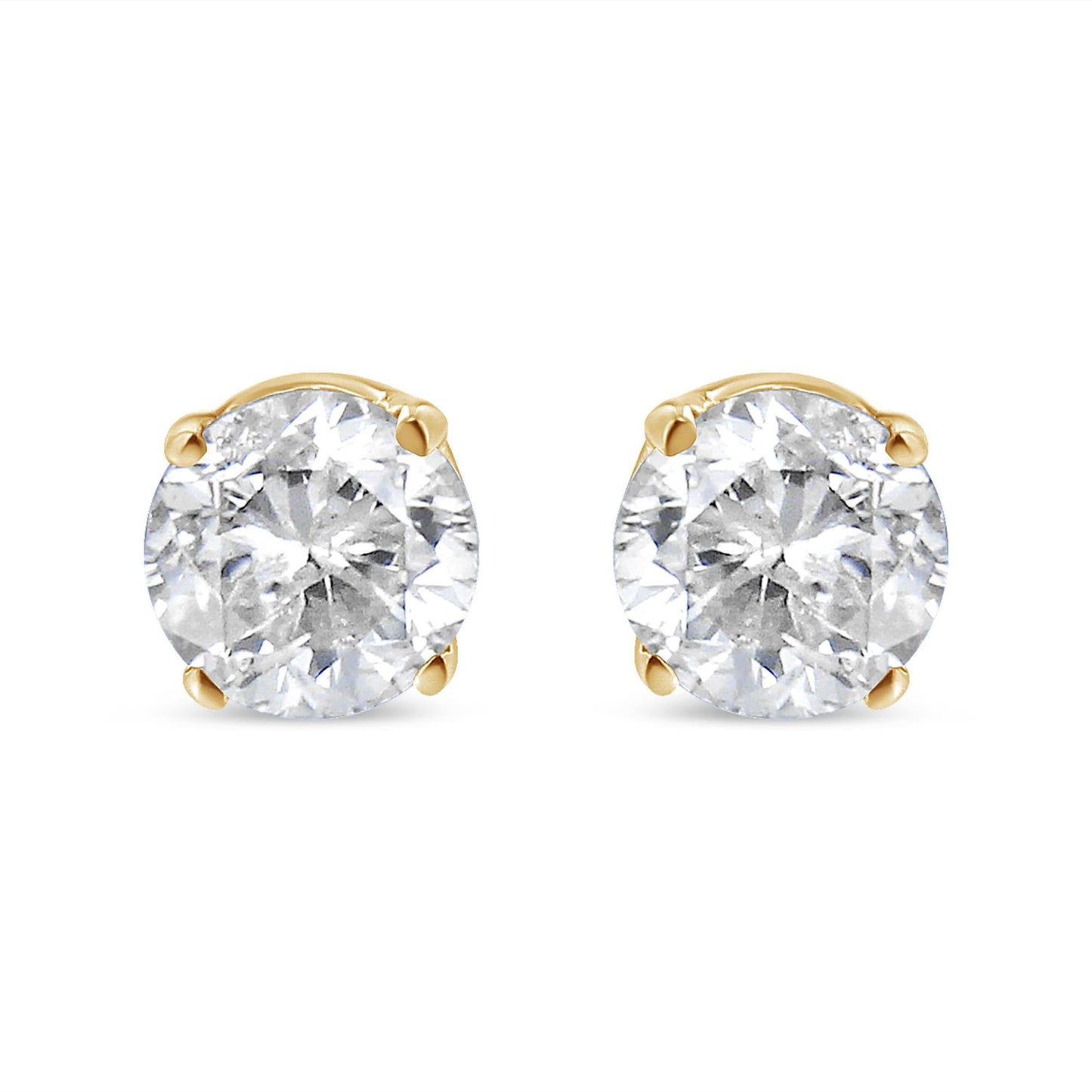 10K Yellow Gold over .925 Sterling Silver 3/4 Cttw Round Brilliant-Cut Diamond Classic 4-Prong Stud Earrings (K-L Color, I2-I3 Clarity)