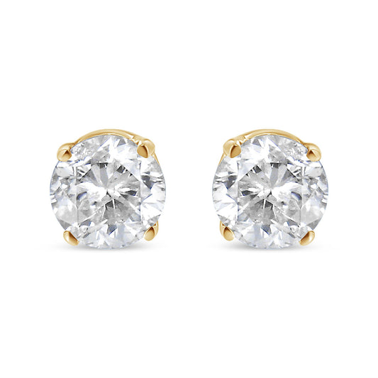 10K Yellow Gold over .925 Sterling Silver 3/4 Cttw Round Brilliant-Cut Diamond Classic 4-Prong Stud Earrings (K-L Color, I2-I3 Clarity)