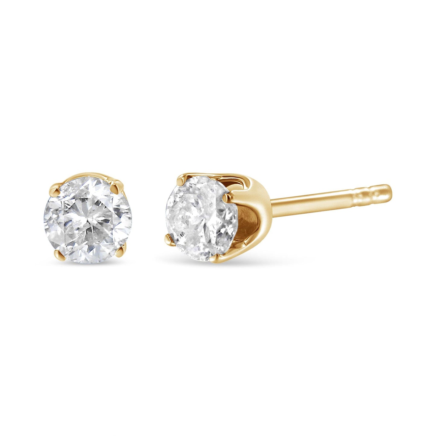 10K Yellow Gold 1/5 Cttw Round Brilliant-Cut Diamond Classic 4-Prong Stud Earrings (K-L Color, I1-I2 Clarity)