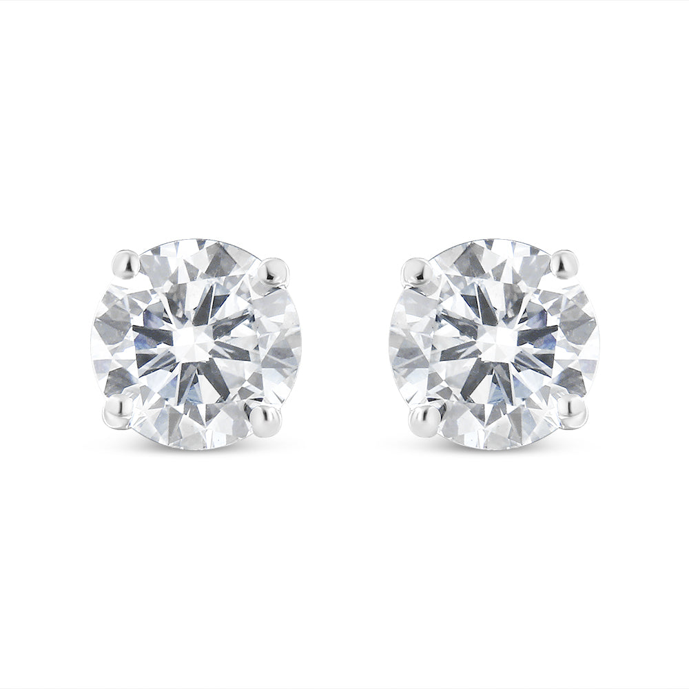 10K White Gold 1-1/2 Cttw Round Brilliant-Cut Near Colorless Diamond Classic 4-Prong Stud Earrings with Screw Backs (I-J Color, I1-I2 Clarity)